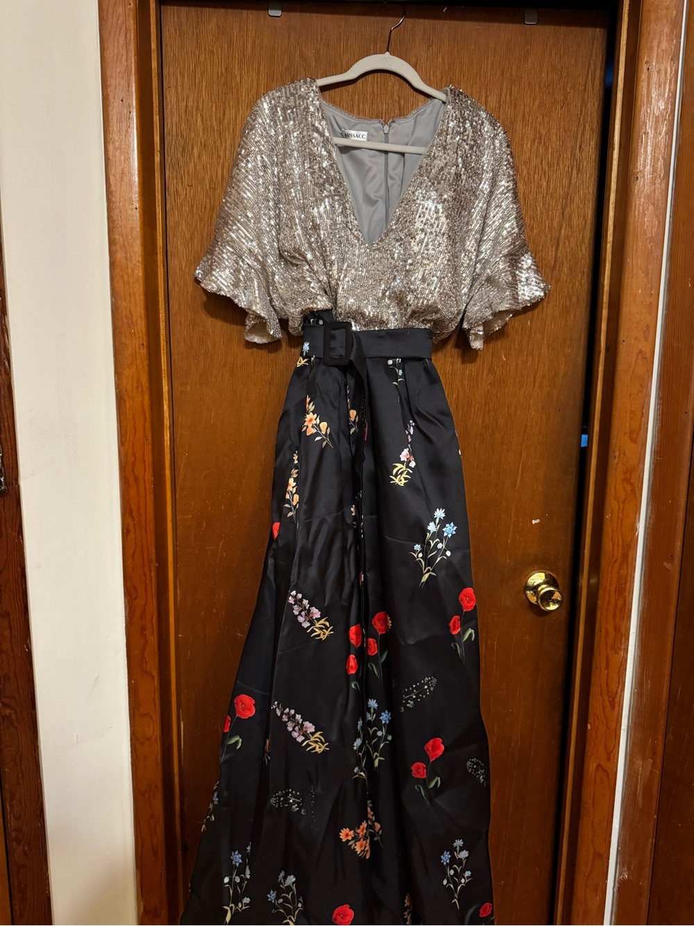 Sequin Top & Floral Maxi Dress - Gold and Black